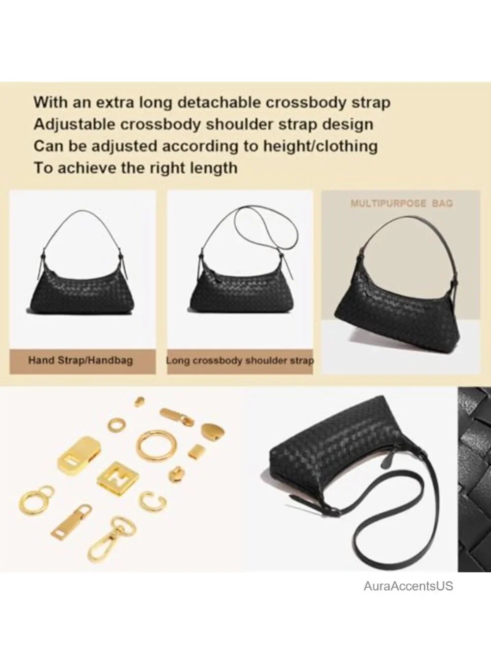 Woven Faux Leather Hobo Bag Crossbody Shoulder Tote Purse